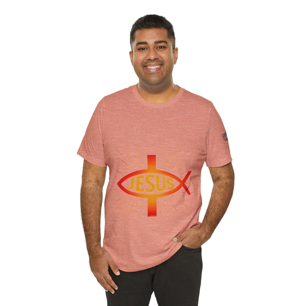 Jesus Ichthys T-shirt – Christian Fish Symbol with Cross & Jesus Inscription T-shirt for Eternal Faith & Streetwear Printify