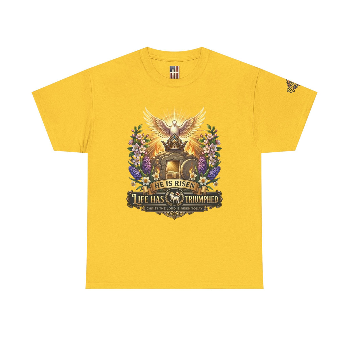 He Is Risen "Life Has Triumphed" T-Shirt — Easter Resurrection Christian Tee Printify