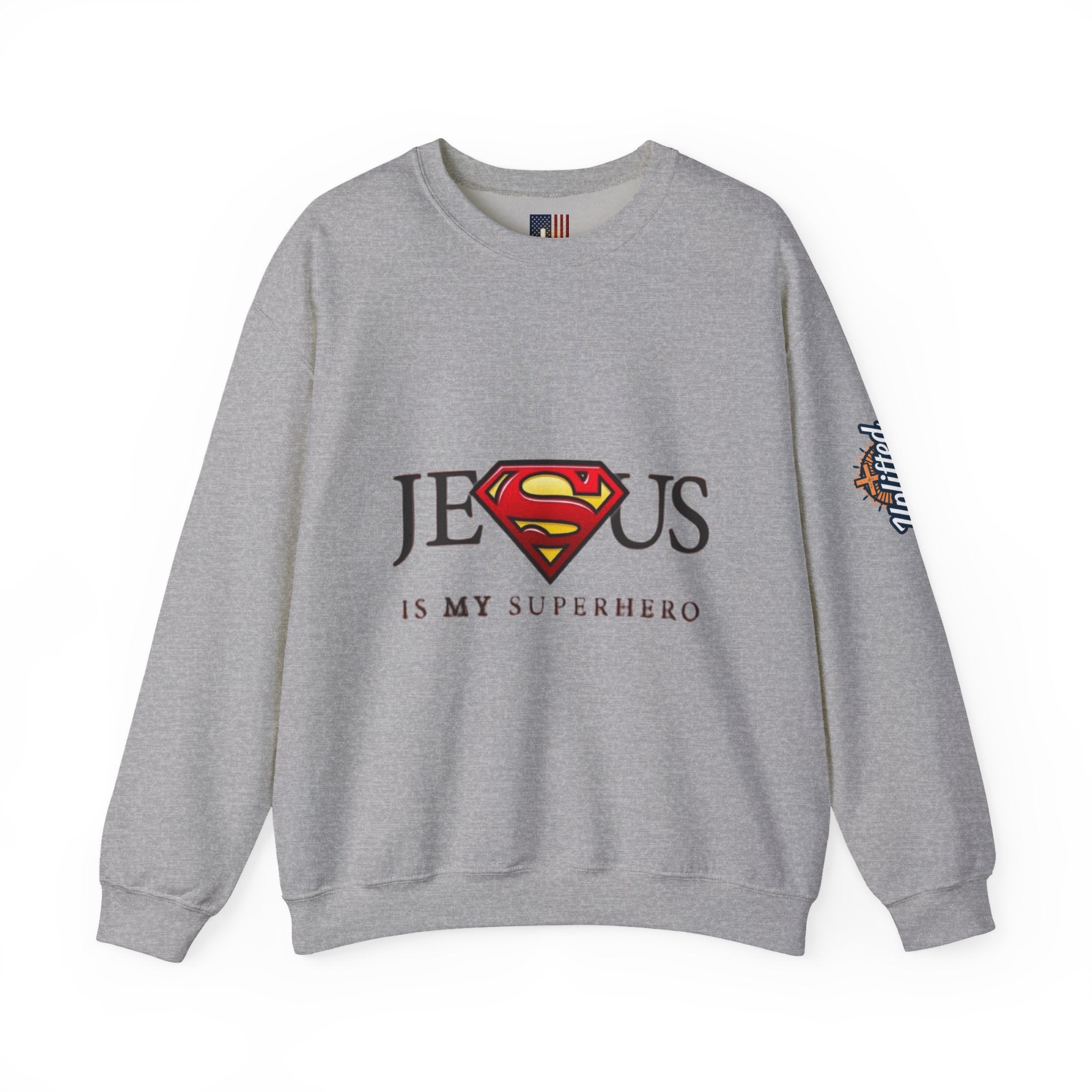 Jesus Is My Superhero Crewneck Sweatshirt Printify