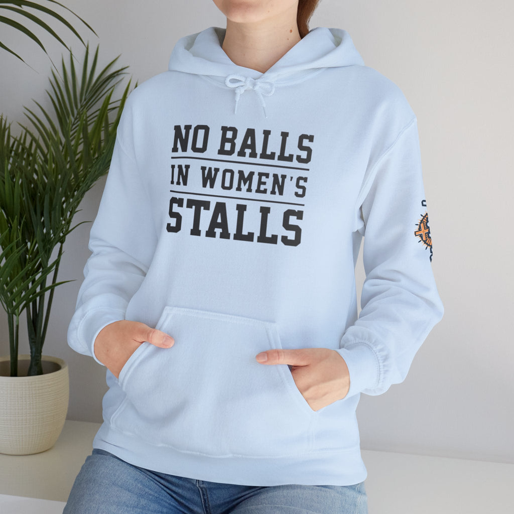 "No Balls in Women's Stalls" Statement Hoodie — Protest Sweatshirt Printify