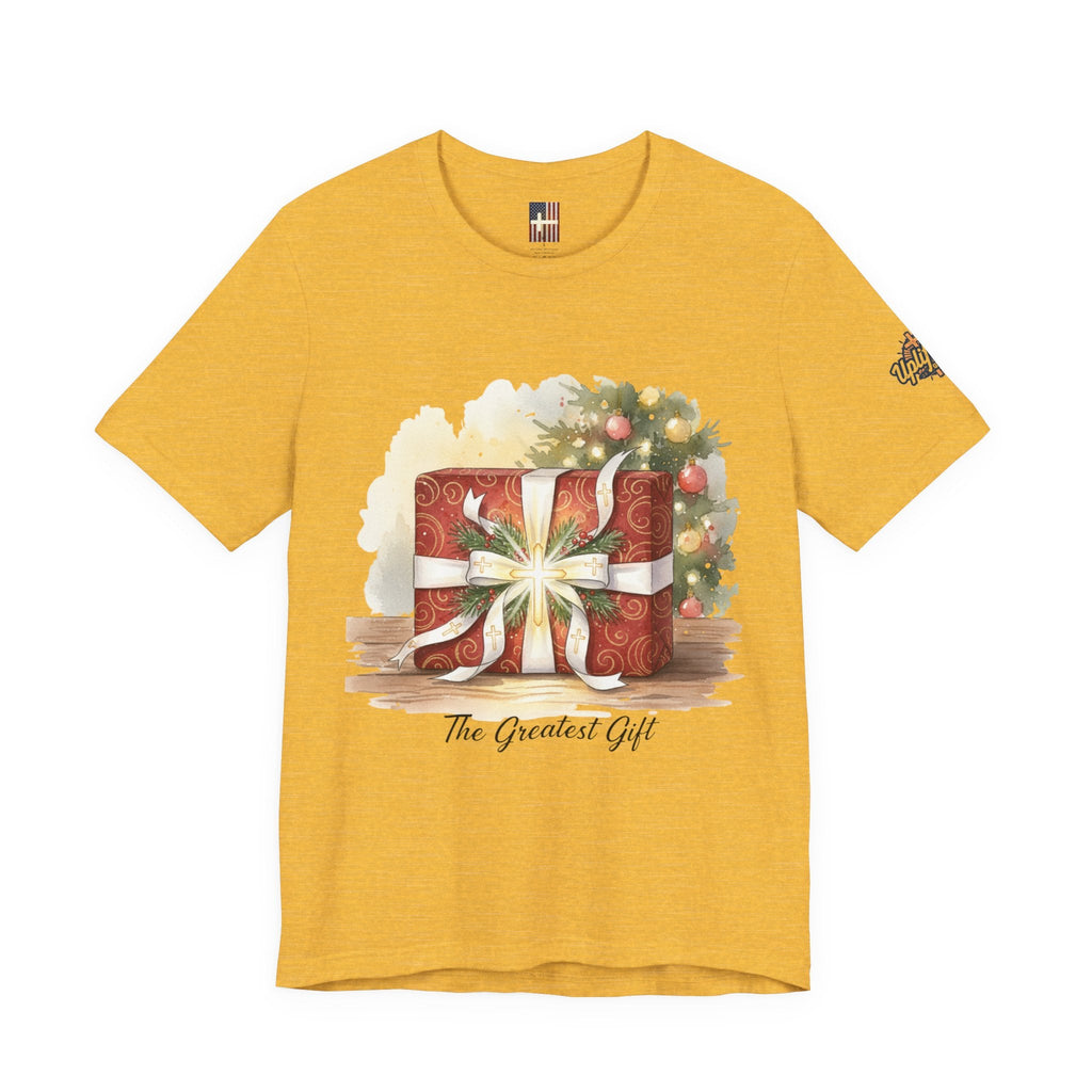 The Greatest Gift T-shirt – Cross Bow Present Christian T-shirt for Christmas Salvation & Eternal Faith Printify
