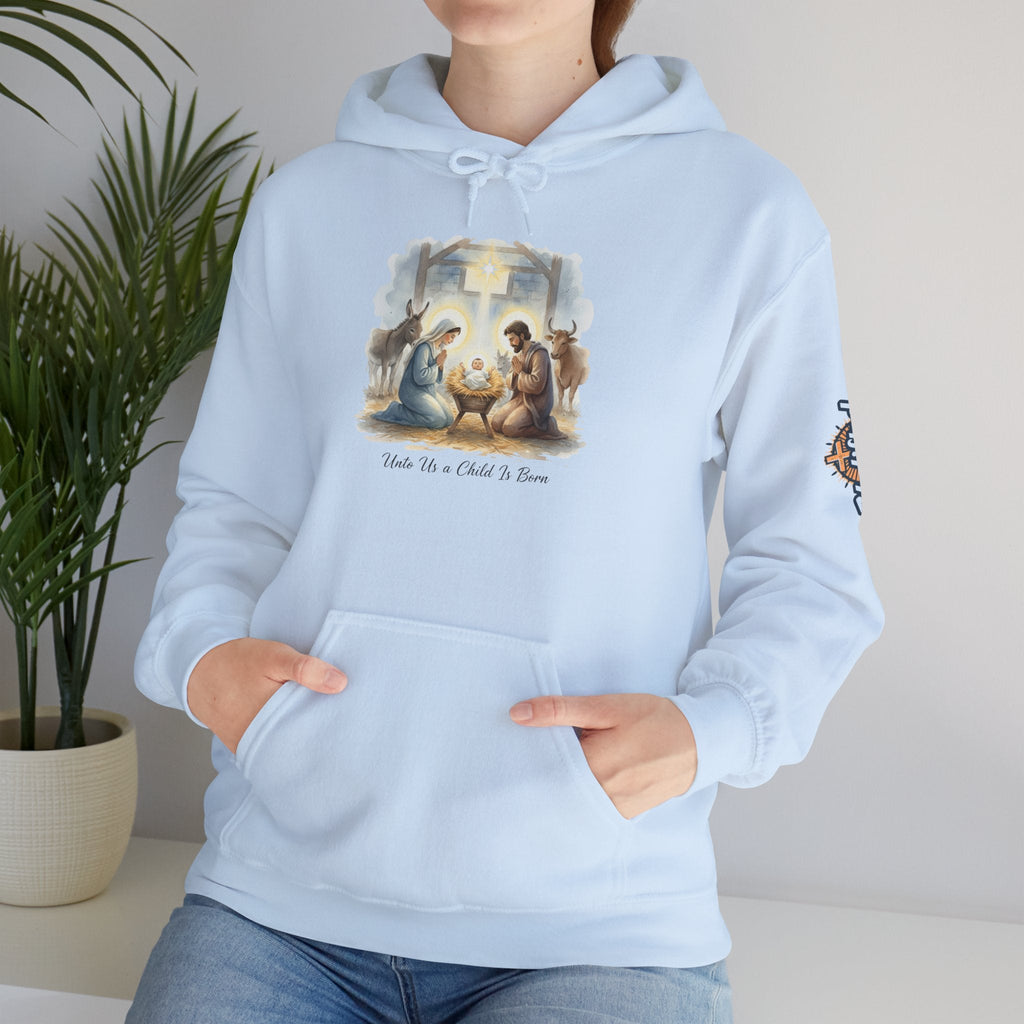 Unto Us a Child is Born Hoodie – Isaiah 9:6 Nativity Manger Scene Christian Christmas Sweatshirt for Holy Night Faith Printify