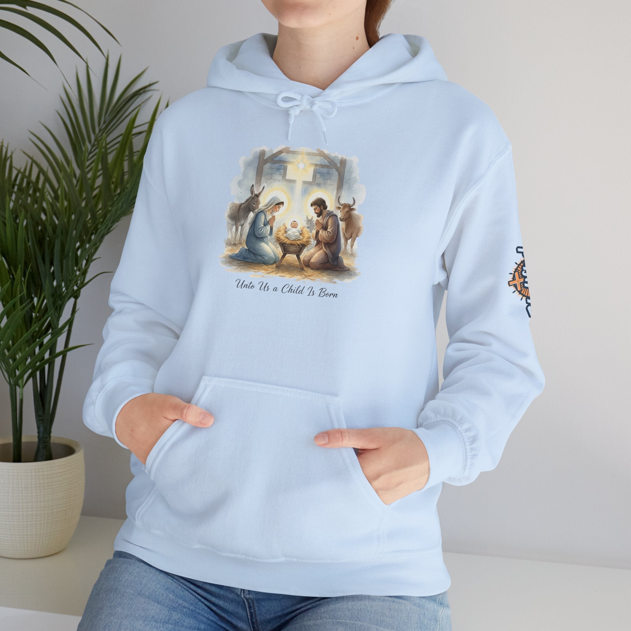 Unto Us a Child is Born Hoodie – Isaiah 9:6 Nativity Manger Scene Christian Christmas Sweatshirt for Holy Night Faith Printify