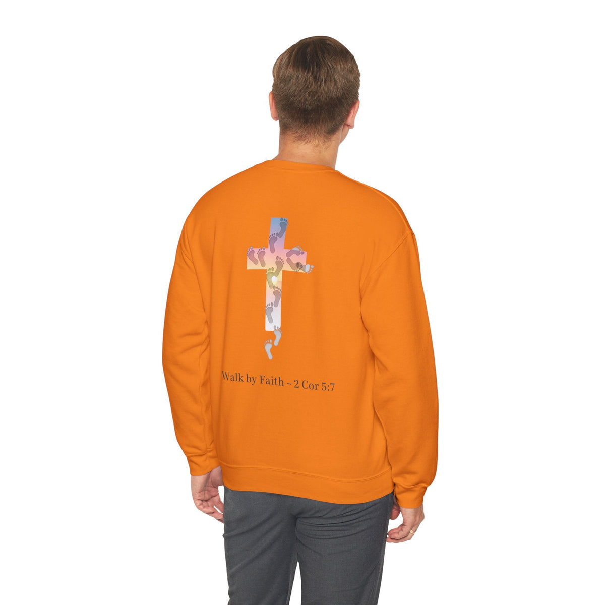 Walk by Faith Sweatshirt – Cross & Footprints Christian Sweatshirt for Cozy Inspiration Printify