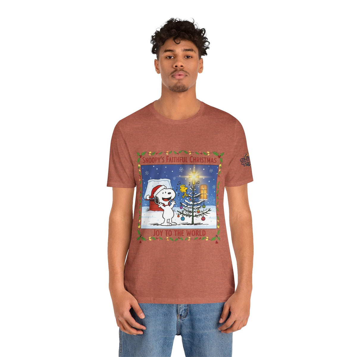 🎄 Faithful Christmas Friends – Christian Holiday T-Shirt | Festive Tree & Cartoon Duo | Heartwarming Christmas Tee by Uplifted Gear Printify