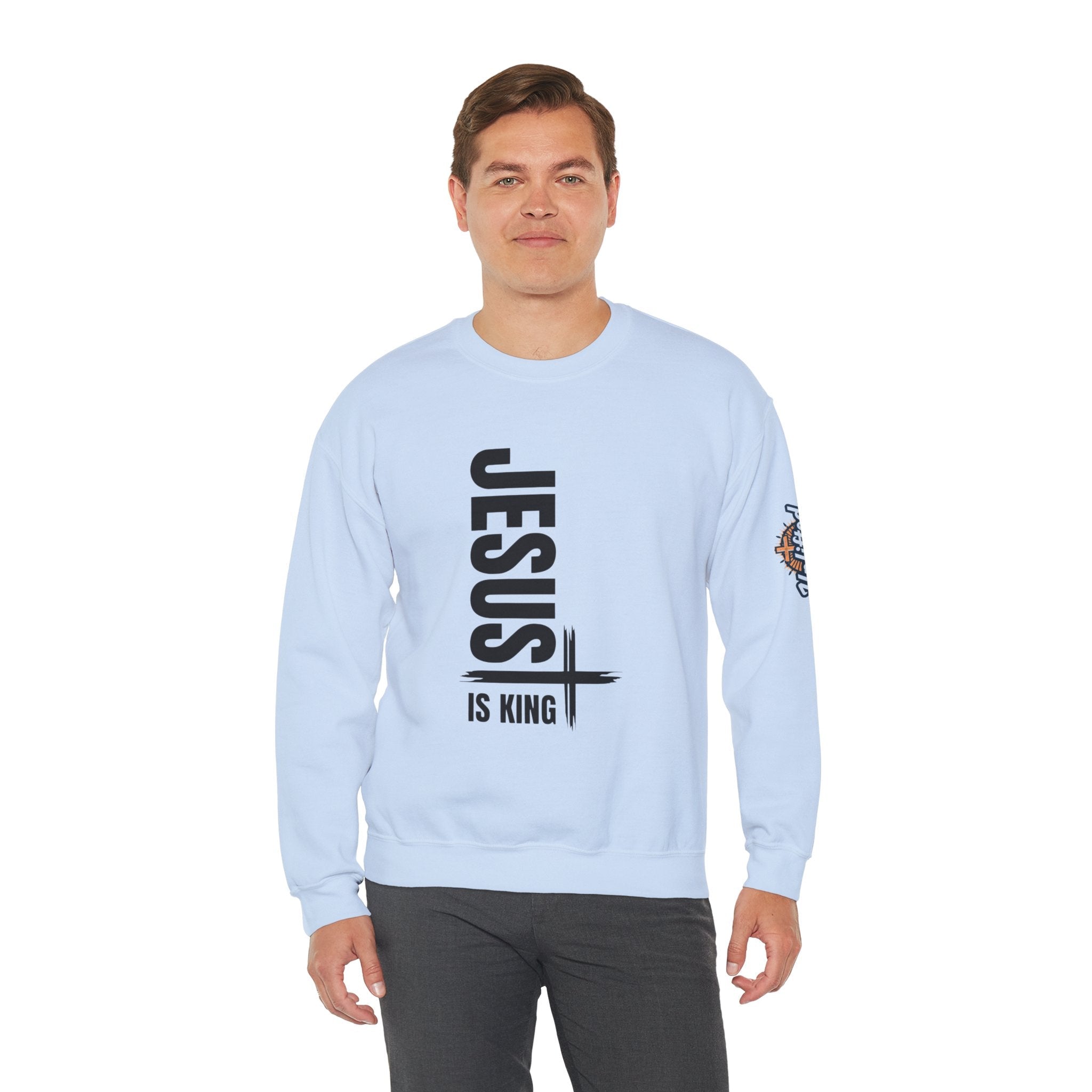 Jesus Is King Sweatshirt | Modern Typographic Cross Christian Sweatshirt Printify