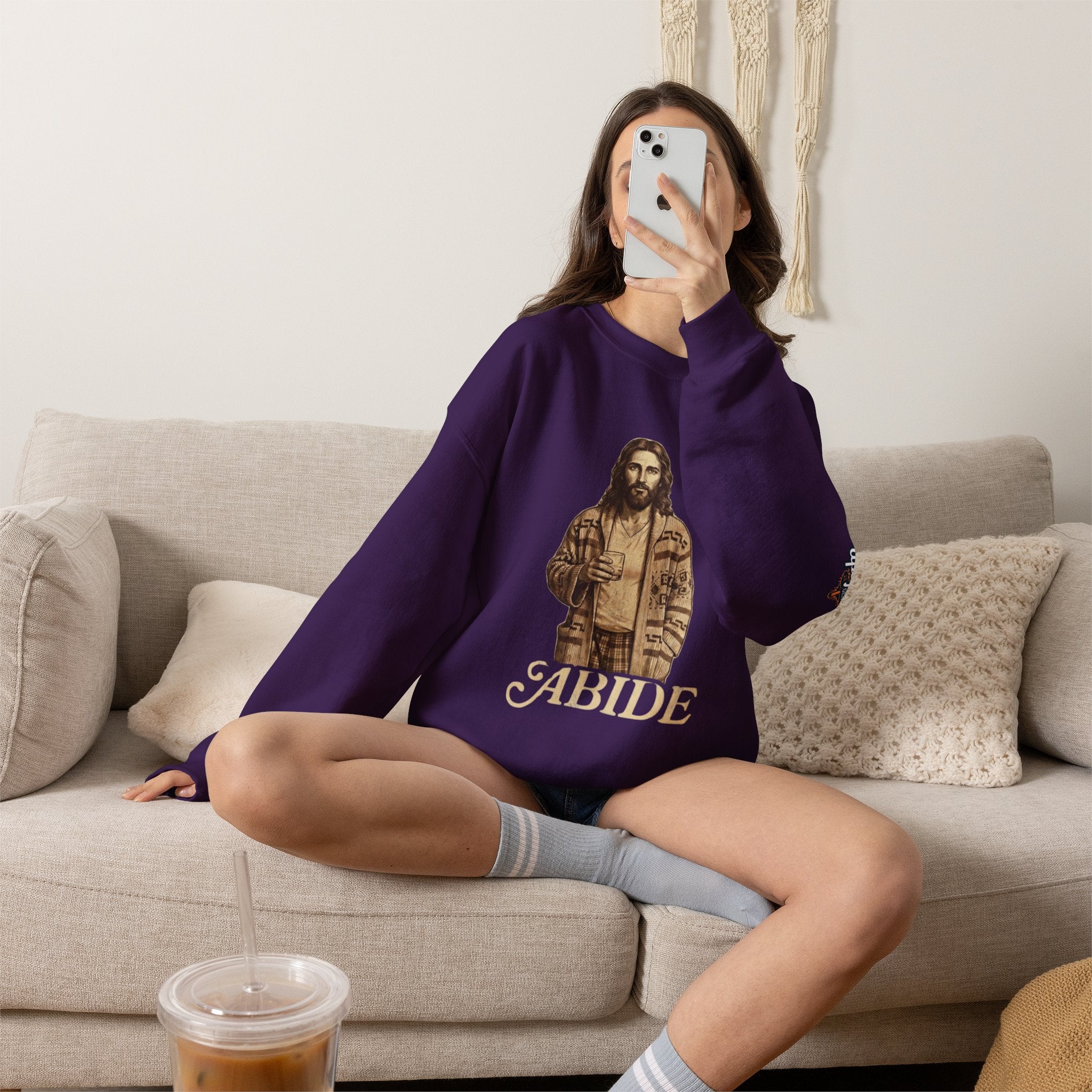 Abide Jesus Sweatshirt — Vintage 'The Dude' Religious Graphic Sweatshirt Printify