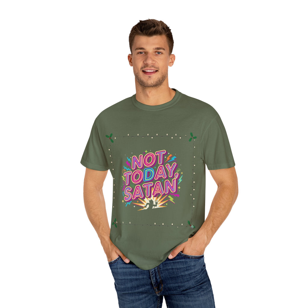 🔥 Not Today, Satan – Retro 90s Christian T-Shirt | Neon Faith Tee | Funky Cartoon Devil | Bold Bible Verse Shirt | Uplifted Gear Printify