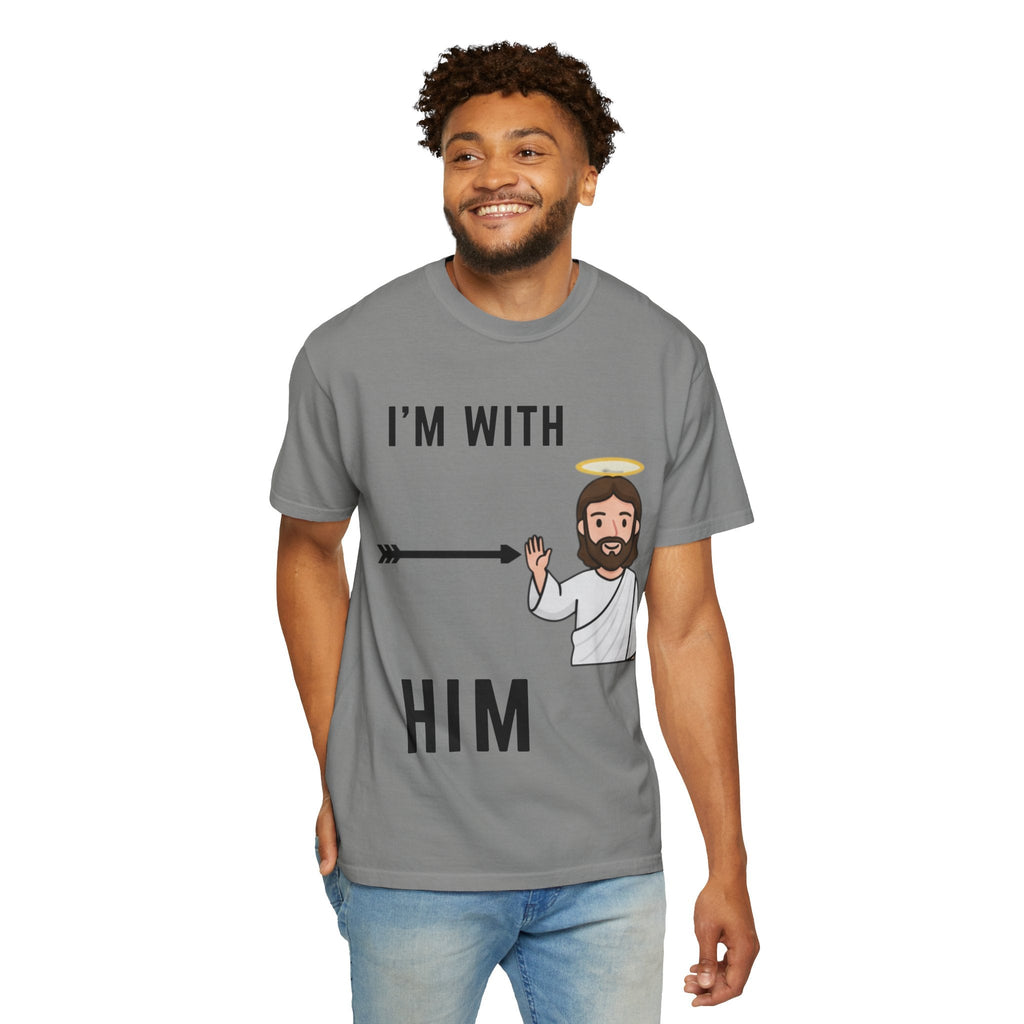 🔥 I’m With Him → Christian T-Shirt | Arrow Pointing to Jesus | Minimalist Faith Tee | Subtle Cross Design | Bible-Inspired Apparel by Uplifted Gear Printify