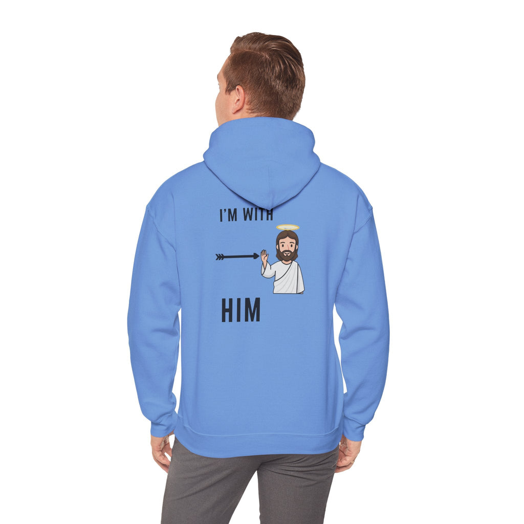 🔥 I’m With Him → Christian Hoodie | Arrow Pointing to Jesus | Minimalist Faith Tee | Subtle Cross Design | Bible-Inspired Apparel by Uplifted Gear Printify