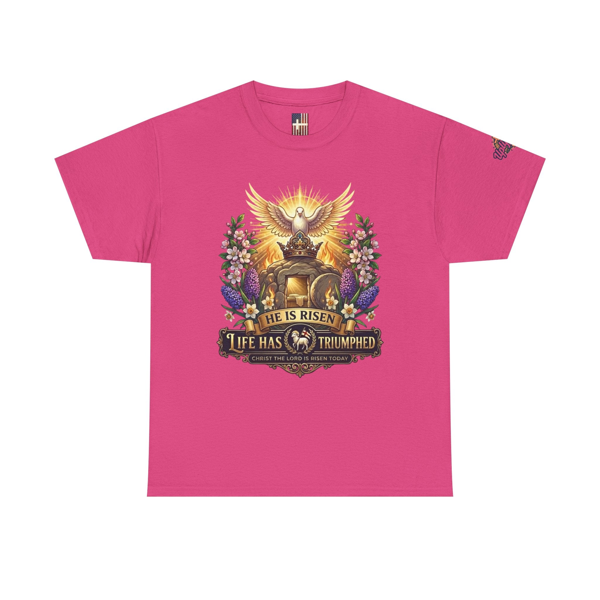 He Is Risen "Life Has Triumphed" T-Shirt — Easter Resurrection Christian Tee Printify