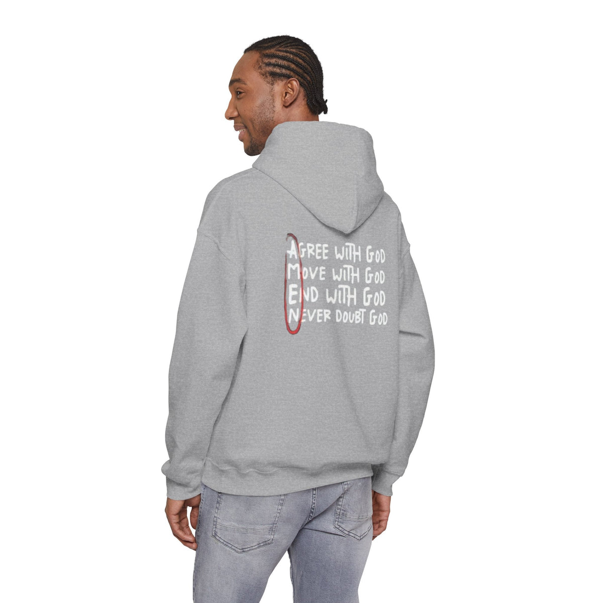 AMEN Acronym Hoodie – Agree with God Move with God End with God Never Doubt God Christian Sweatshirt for Unwavering Faith Printify