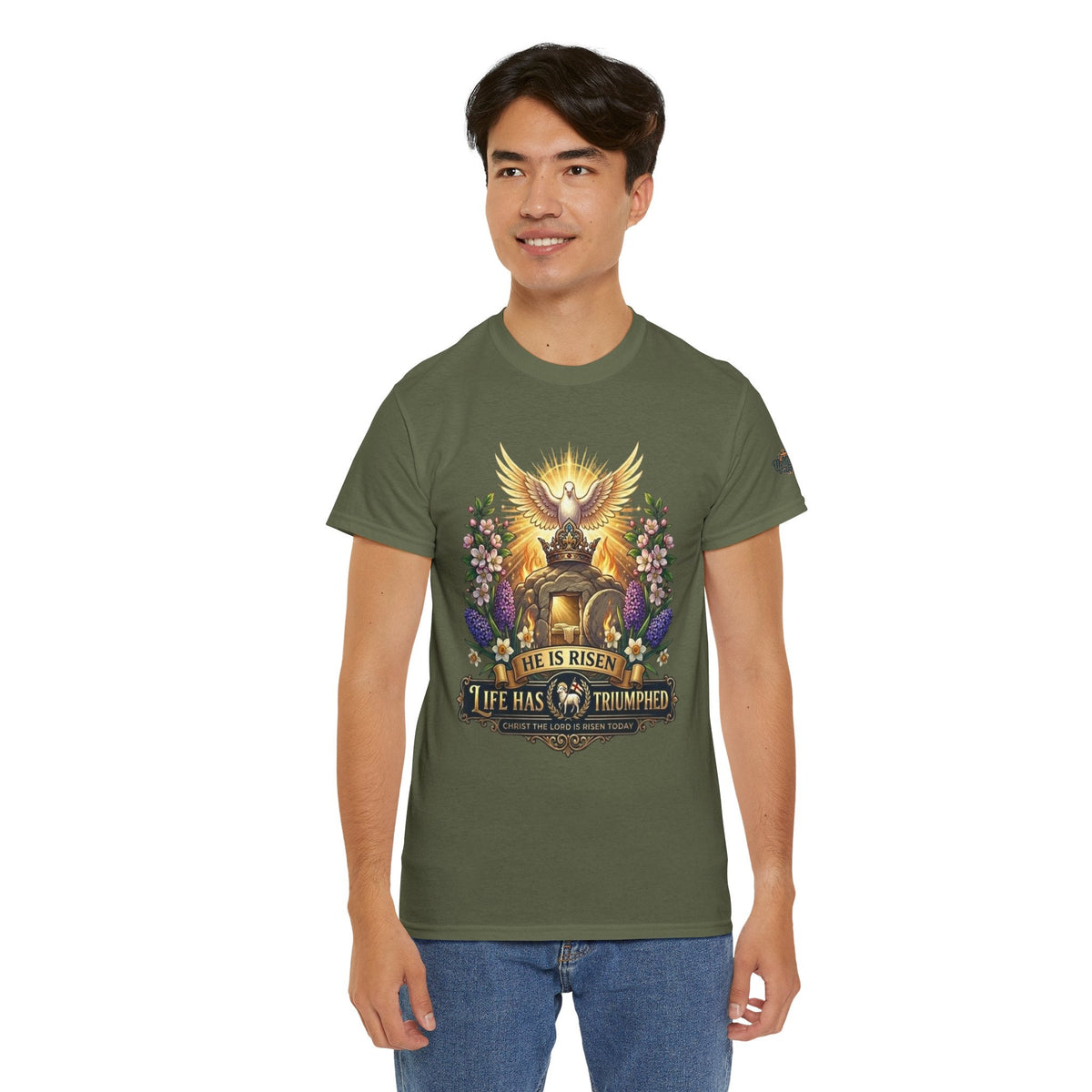 He Is Risen "Life Has Triumphed" T-Shirt — Easter Resurrection Christian Tee Printify