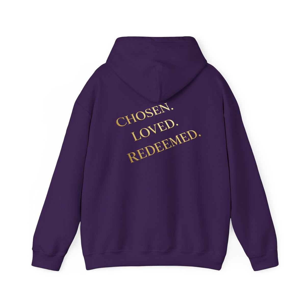 ✨ Chosen. Loved. Redeemed. – Elegant Christian Hoodie | Gold Foil Faith Tee | Subtle Cross & Heart Design | Inspirational Bible Verse Apparel by Uplifted Gear Printify
