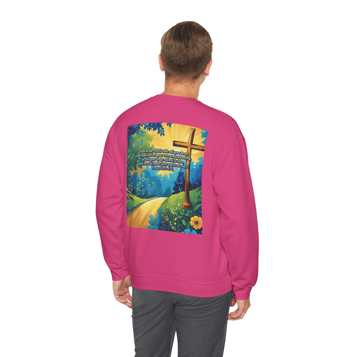 Trust in The Lord Proverbs 3:5-6 Biblical Design Crewneck Sweatshirt Printify