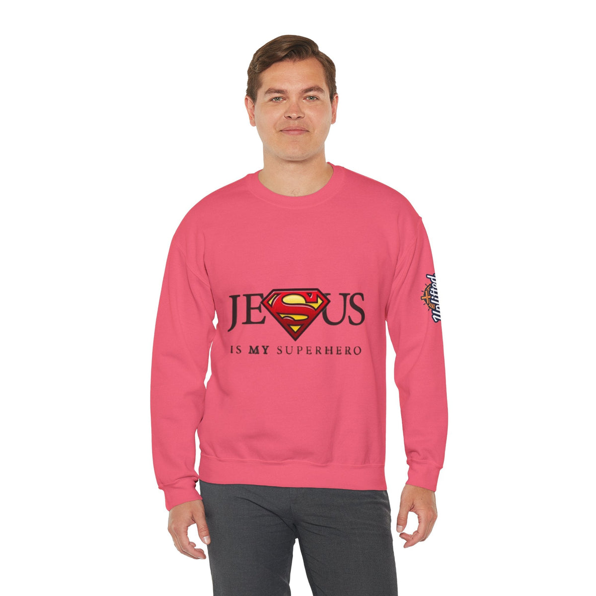 Jesus Is My Superhero Crewneck Sweatshirt Printify