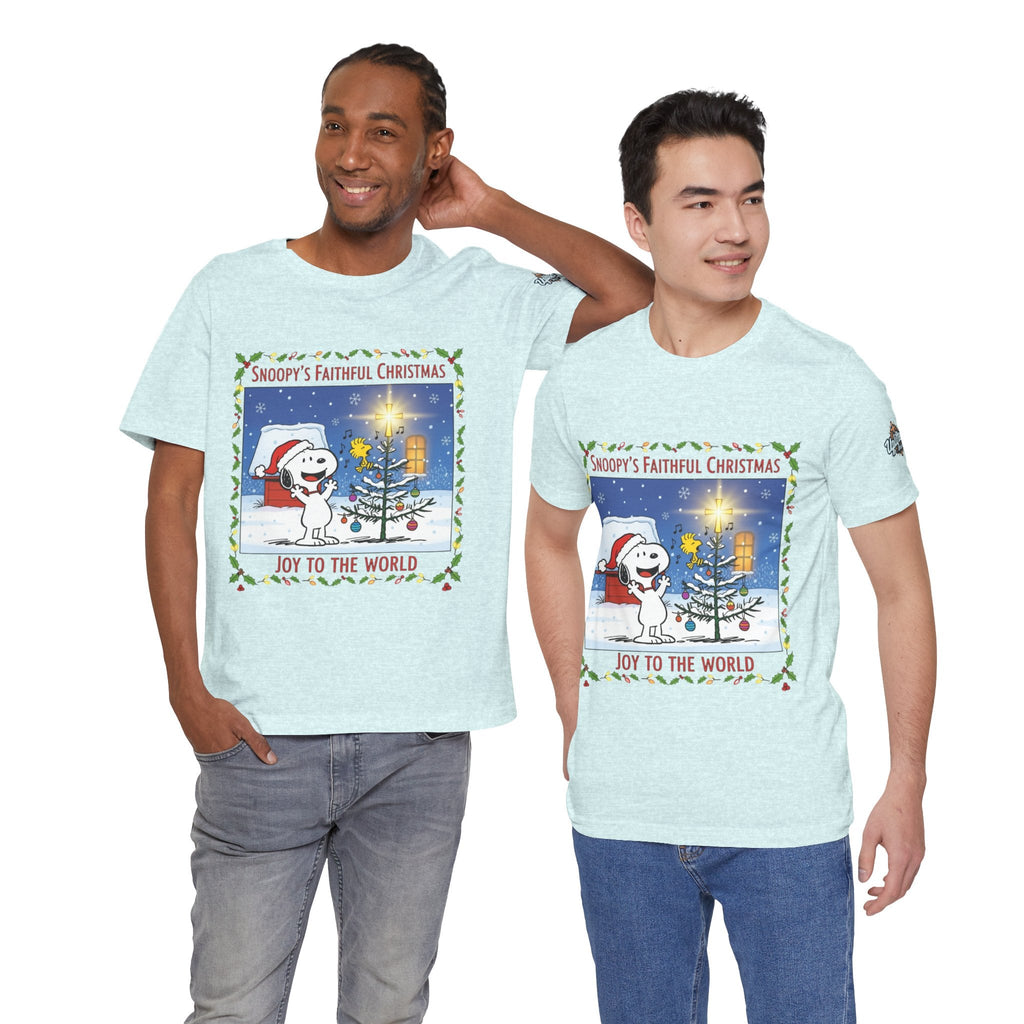 🎄 Faithful Christmas Friends – Christian Holiday T-Shirt | Festive Tree & Cartoon Duo | Heartwarming Christmas Tee by Uplifted Gear Printify