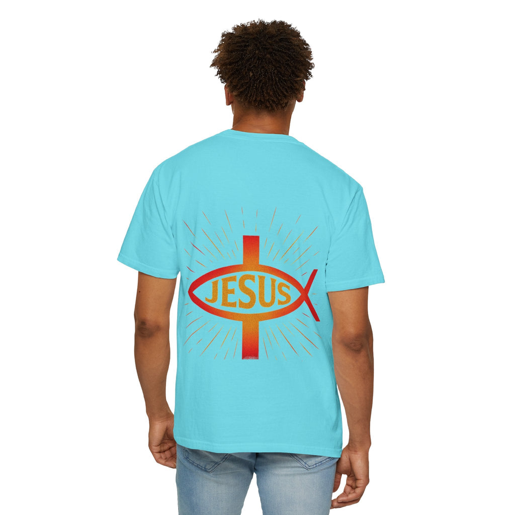 Jesus Ichthys T-shirt – Christian Fish Symbol with Cross & Jesus Inscription T-shirt for Eternal Faith & Streetwear Printify