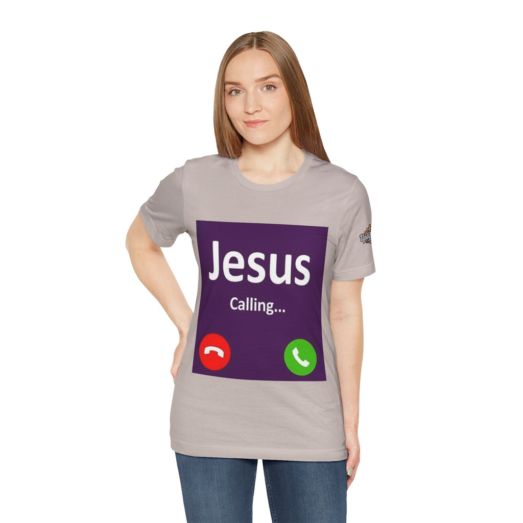 Jesus Calling T-shirt – Funny Cell Phone Screen Christian T-shirt for Divine Connection & Faith Humor Printify