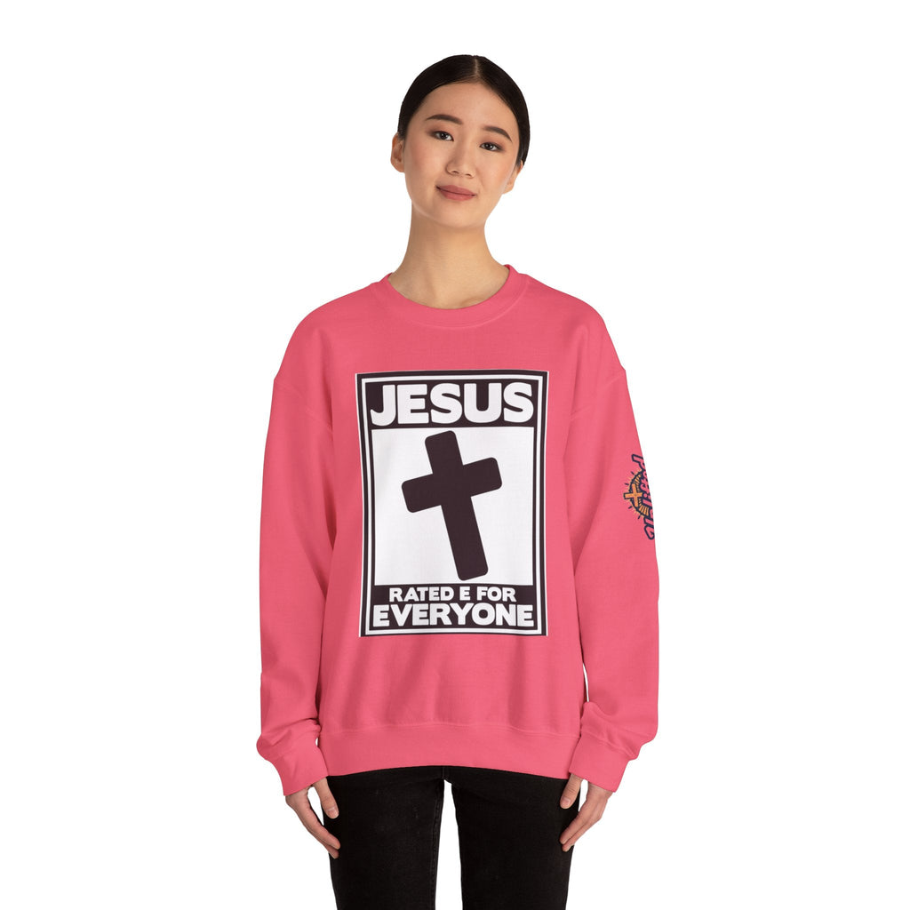 Jesus, Rated E for Everyone Sweatshirt - Gamer Faith Sweatshirt - Christian Video Game Parody Printify
