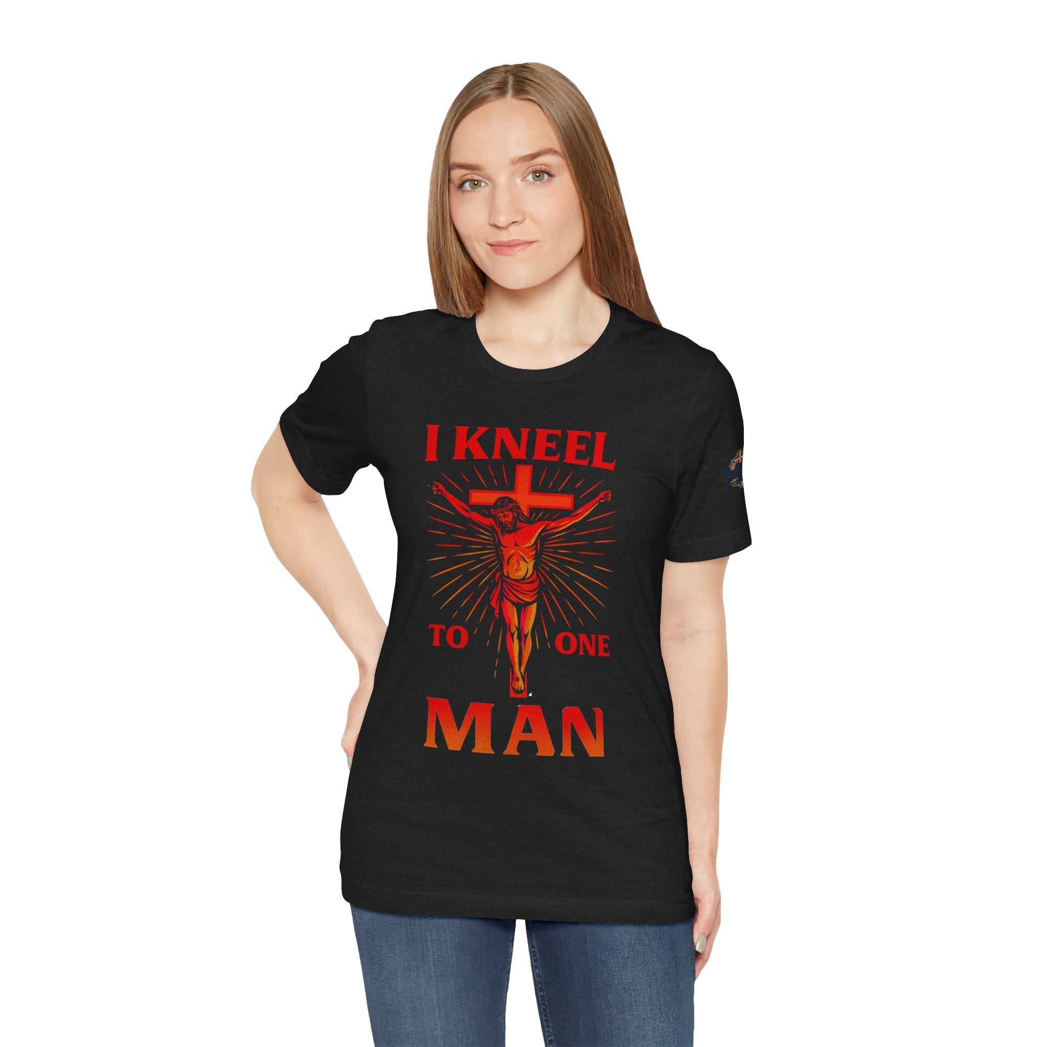 I Kneel to One Man T-shirt – Crucifixion Christian T-shirt for Unashamed Devotion & Bold Faith Printify