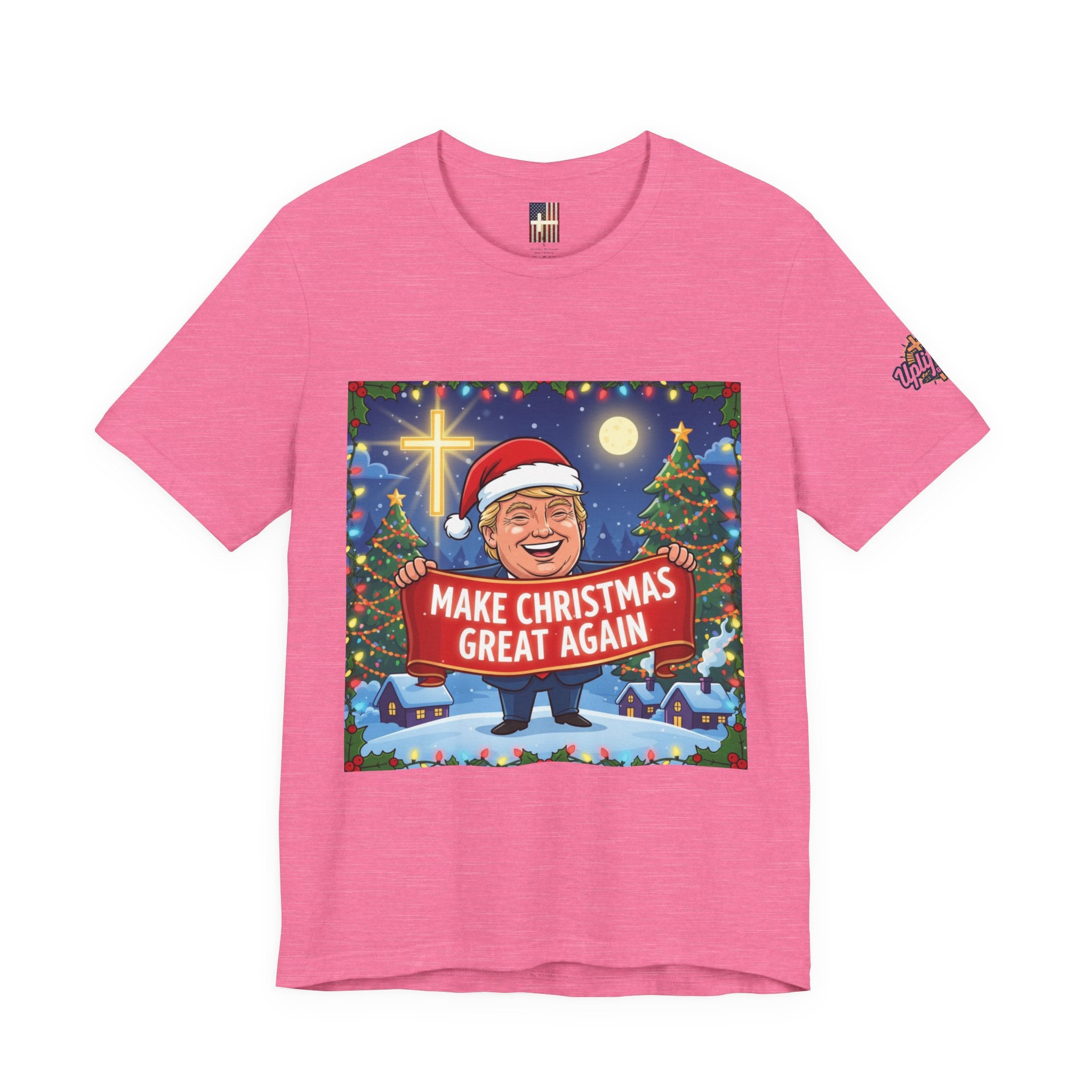 🎄 Make Christmas Great Again – Patriotic Christian Christmas T-Shirt | Bold Holiday Faith Tee | Red & White Banner Design | Uplifted Gear Printify