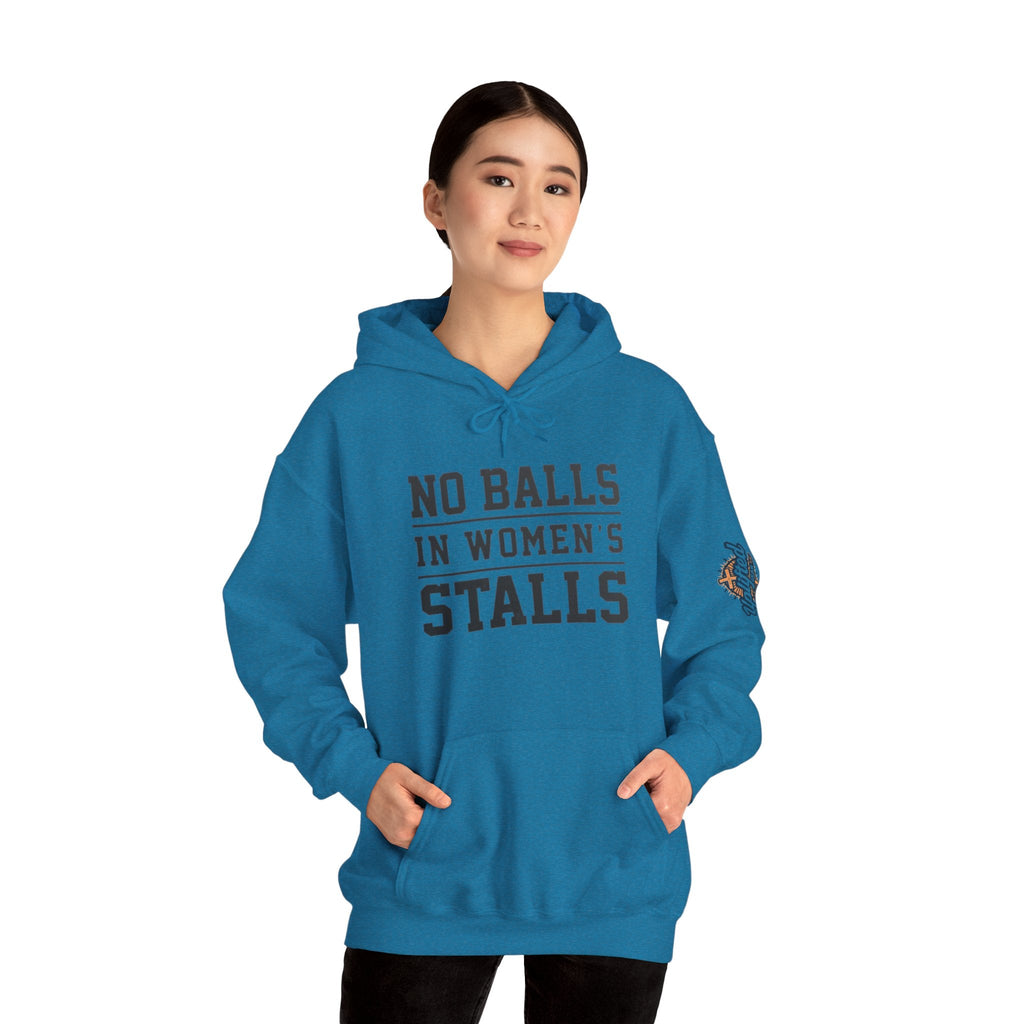 "No Balls in Women's Stalls" Statement Hoodie — Protest Sweatshirt Printify