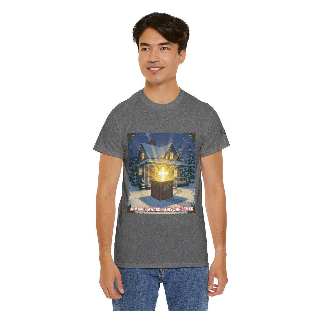 A Major Award This Christmas T-shirt – Fragile Leg Lamp Parody Cross Unboxing Christian T-shirt for Hilarious Faith & Holiday Glow Printify