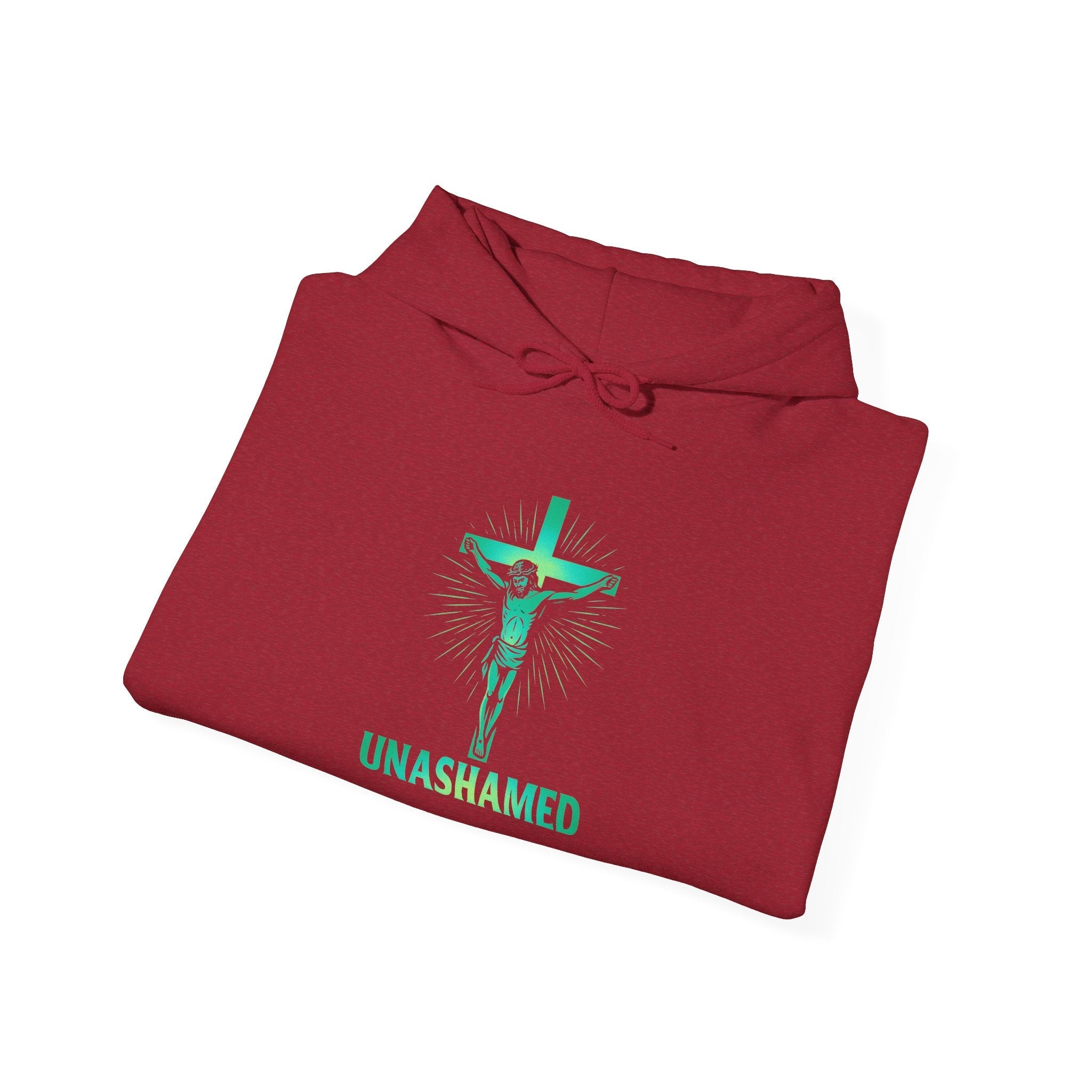 Unashamed Hoodie – Romans 1:16 Crucifixion Christian Hoodie for Bold Unwavering Faith Printify