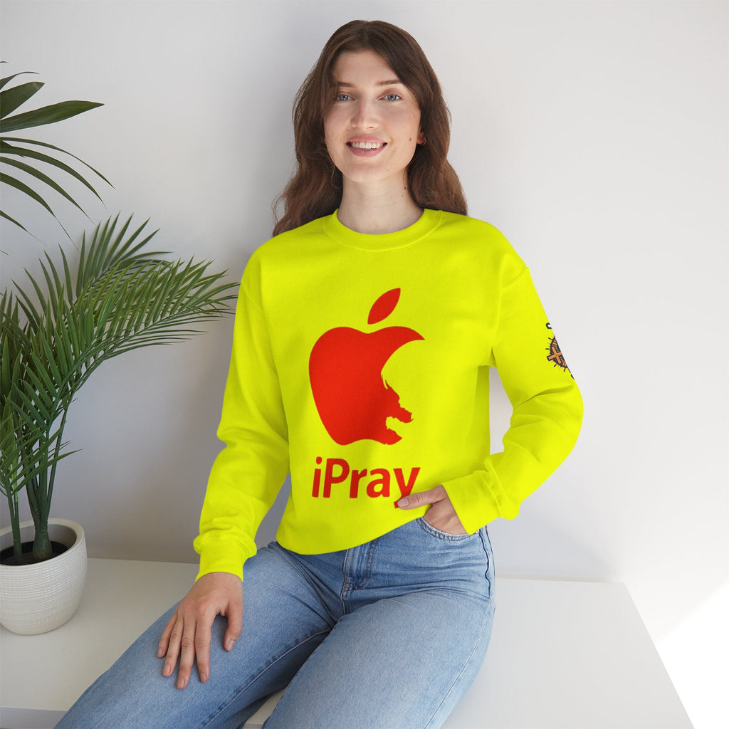 iPray Apple Logo Sweatshirt — Funny Christian Sweatshirt (Minimal Red Apple Graphic) Printify