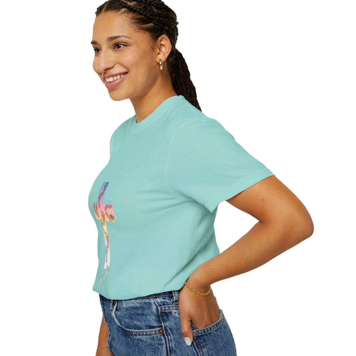 Walk by Faith T-Shirt – Cross & Footprints Christian Tee for Bold Believers Printify