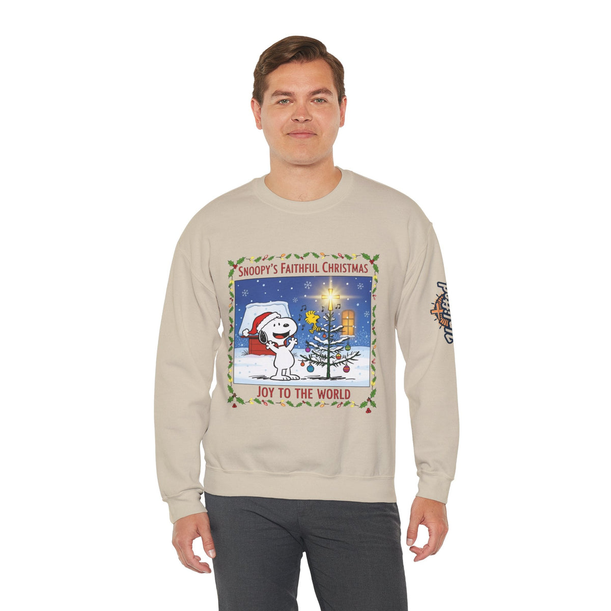 🎄 Faithful Christmas Friends – Christian Holiday Sweatshirt | Festive Tree & Cartoon Duo | Heartwarming Christmas Tee by Uplifted Gear Printify