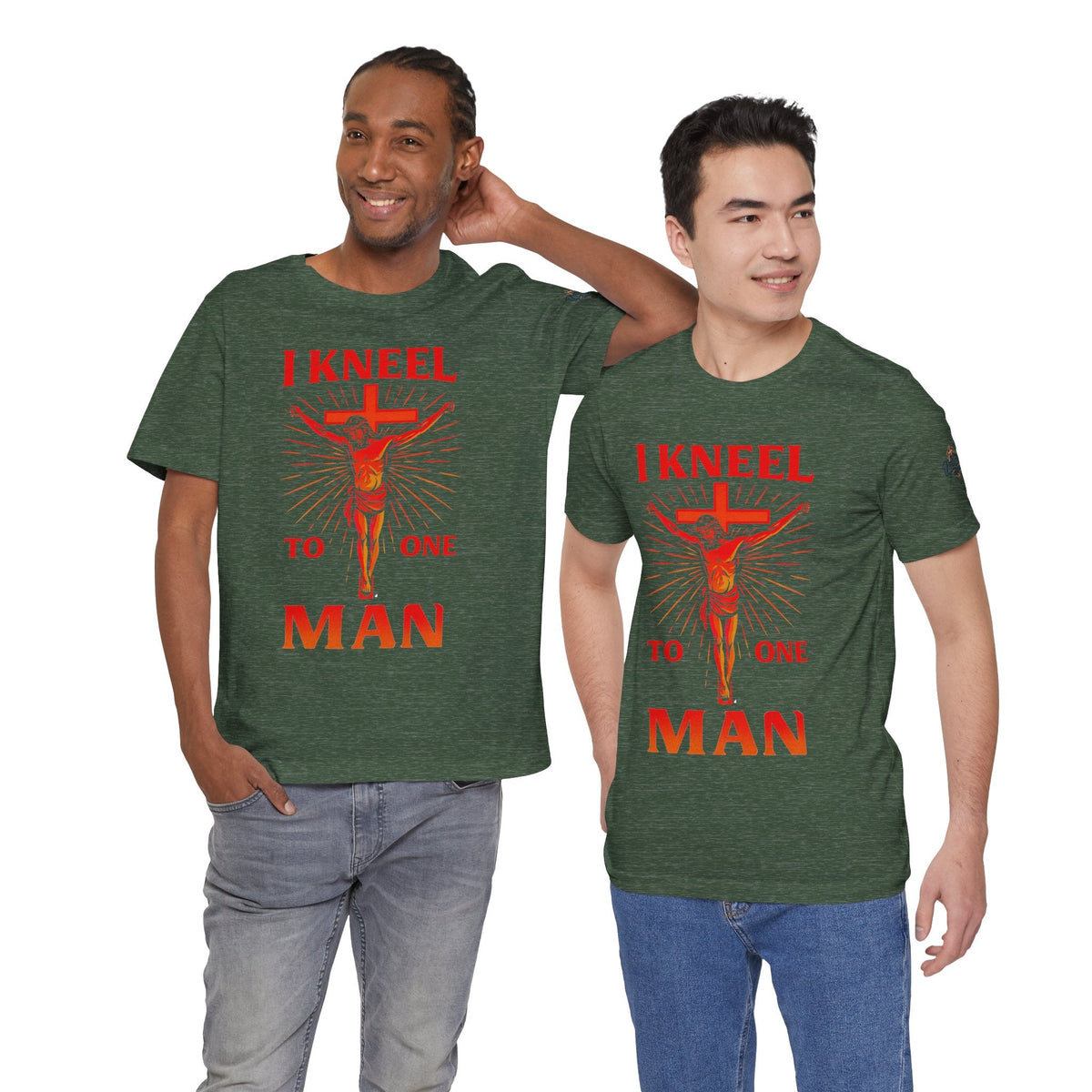 I Kneel to One Man T-shirt – Crucifixion Christian T-shirt for Unashamed Devotion & Bold Faith Printify