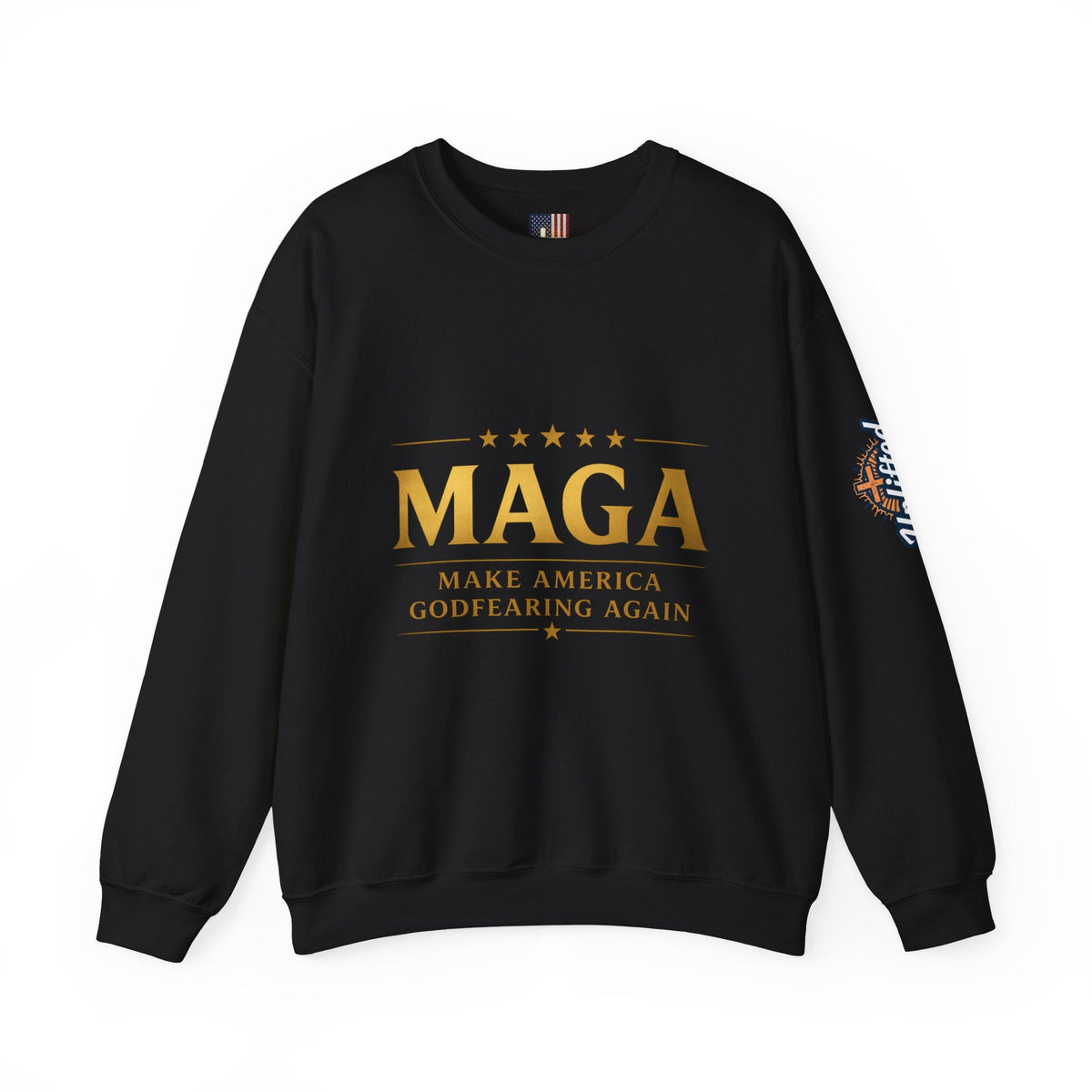 Sweatshirt — "MAGA Make America Godfearing Again" Gold Logo Crewneck Printify