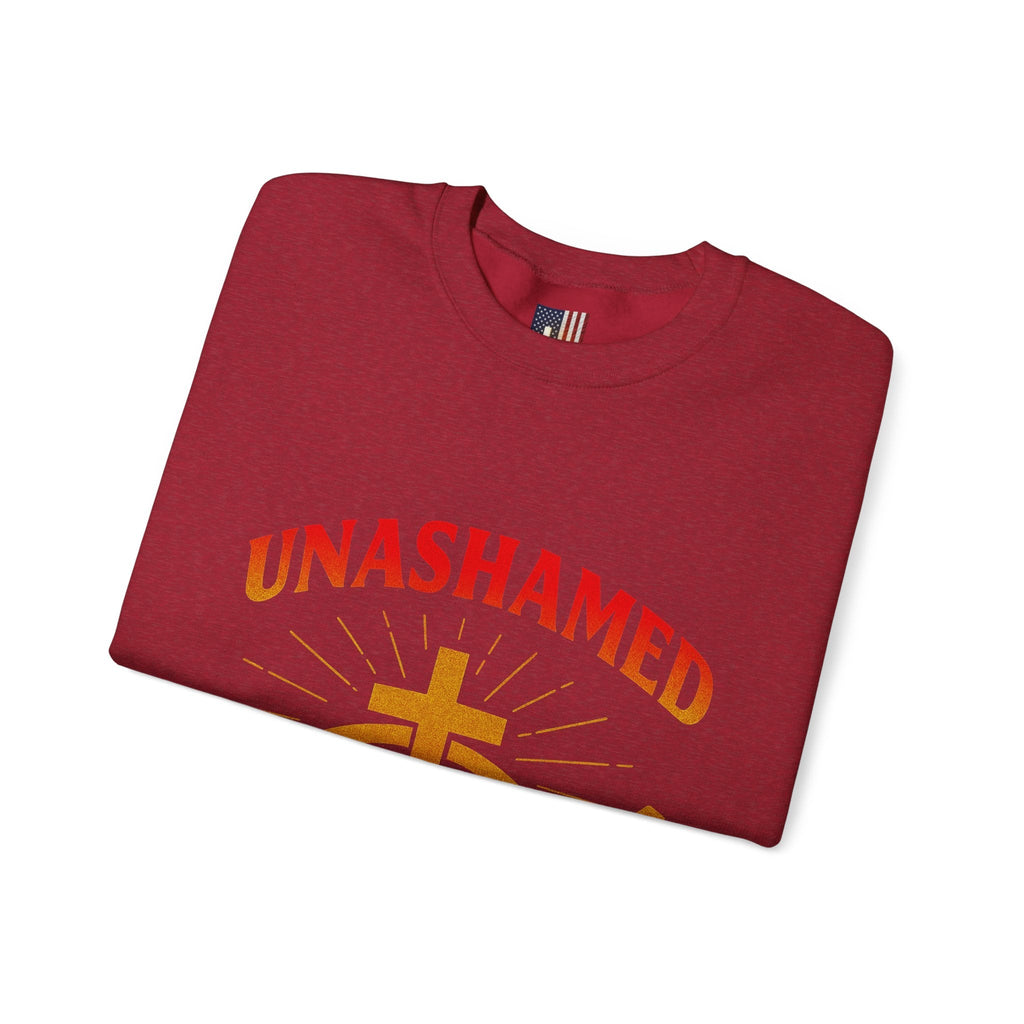 Unashamed Sweatshirt – Ichthys Jesus Fish & Cross Christian Sweatshirt for Romans 1:16 Bold Faith Printify