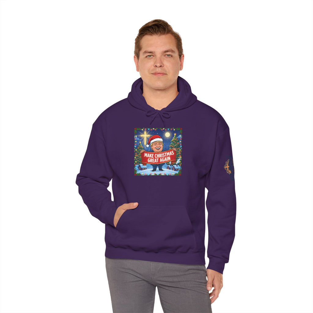 🎄 Make Christmas Great Again – Patriotic Christian Christmas Hoodie | Bold Holiday Faith Tee | Red & White Banner Design | Uplifted Gear Printify
