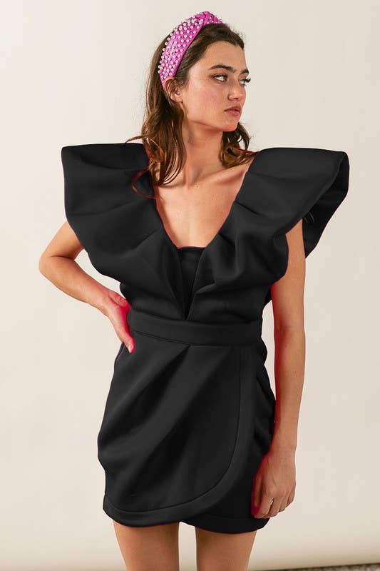 Black Ruffle Sleeve Tulip Dress Pretty Little Patriot