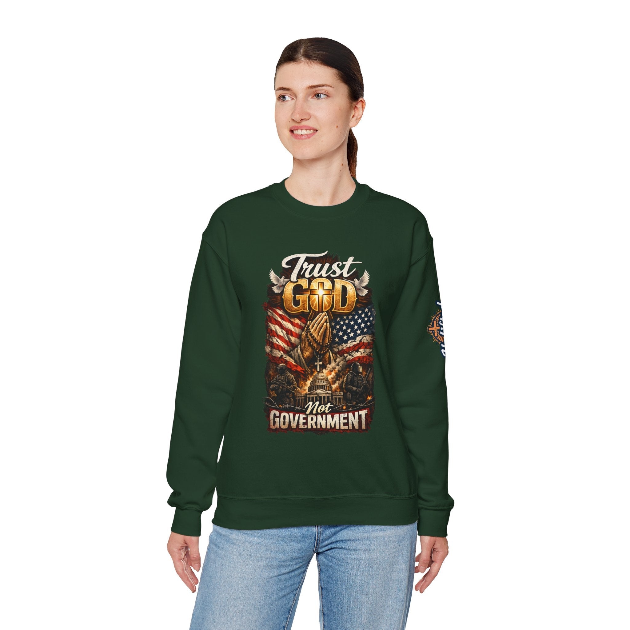 Trust God Not Government Sweatshirt — Vintage Patriotic Christian Sweatshirt Printify