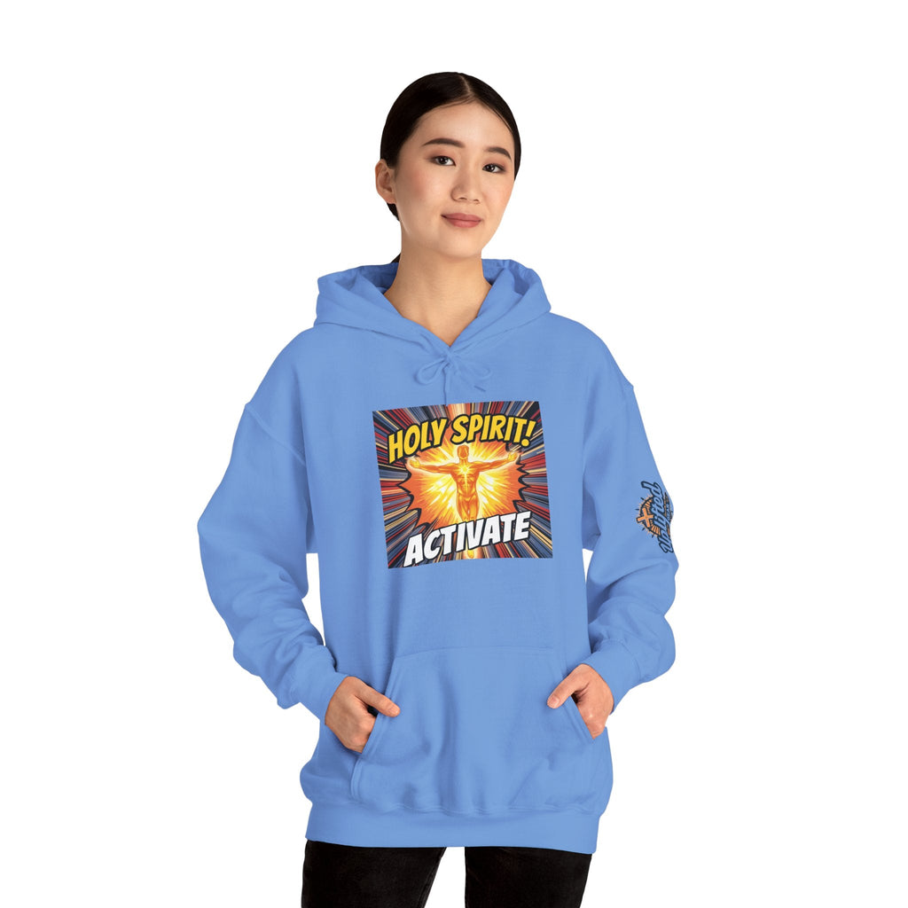 Holy Spirit Activate Hoodie – Superhero Christian Sweatshirt with Vibrant Power-Up Design for Faith-Fueled Boldness Printify