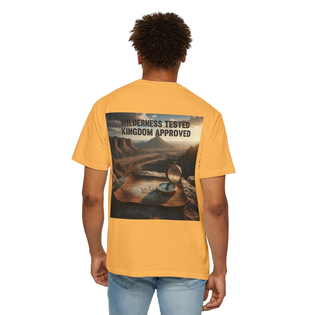 Wilderness Tested Kingdom Approved T-shirt – Mountain Desert Compass Crown Christian T-shirt for Biblical Adventure Faith Printify