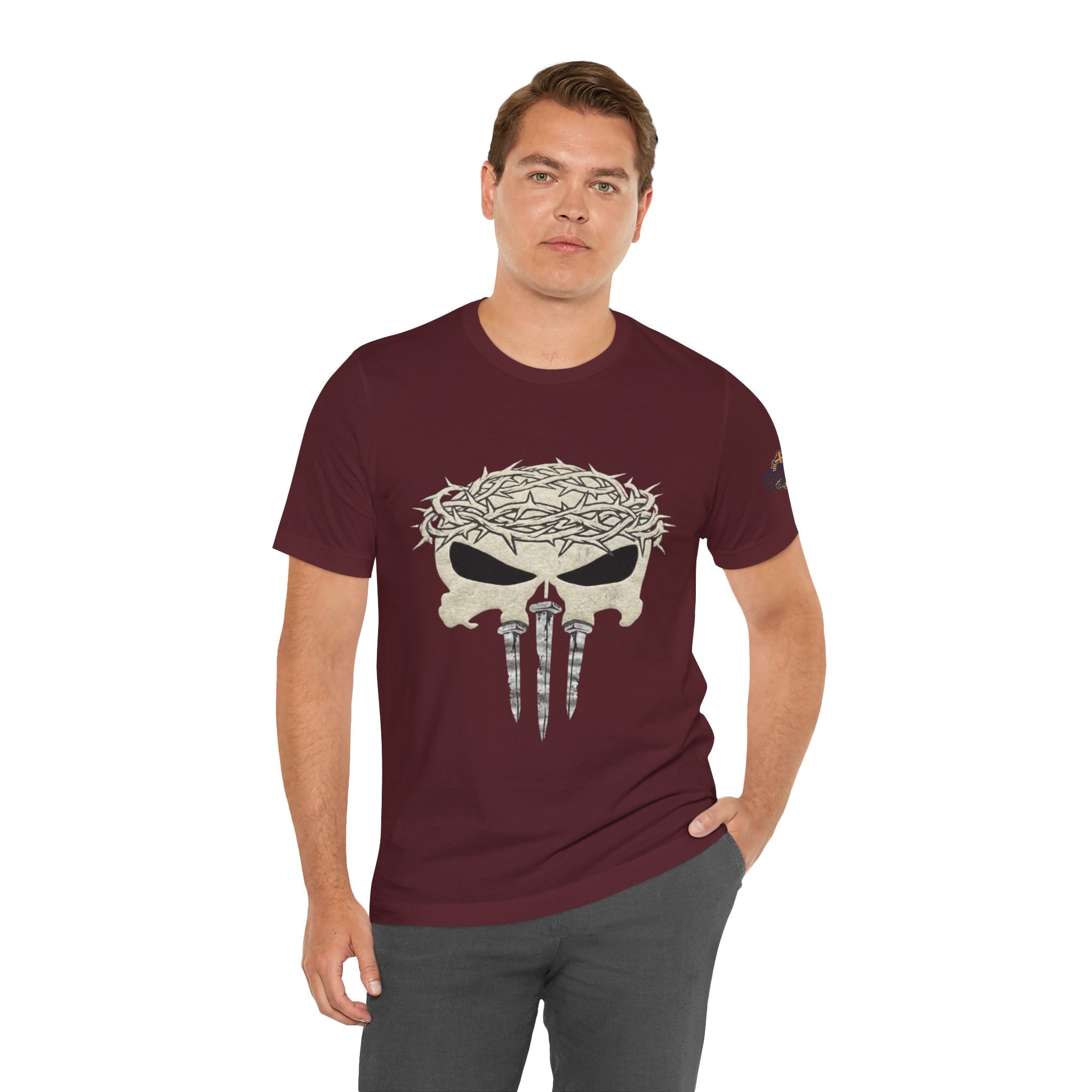 Christian Skull T-shirt - Crown of Thorns & Nails - Warrior Faith T-shirt Printify