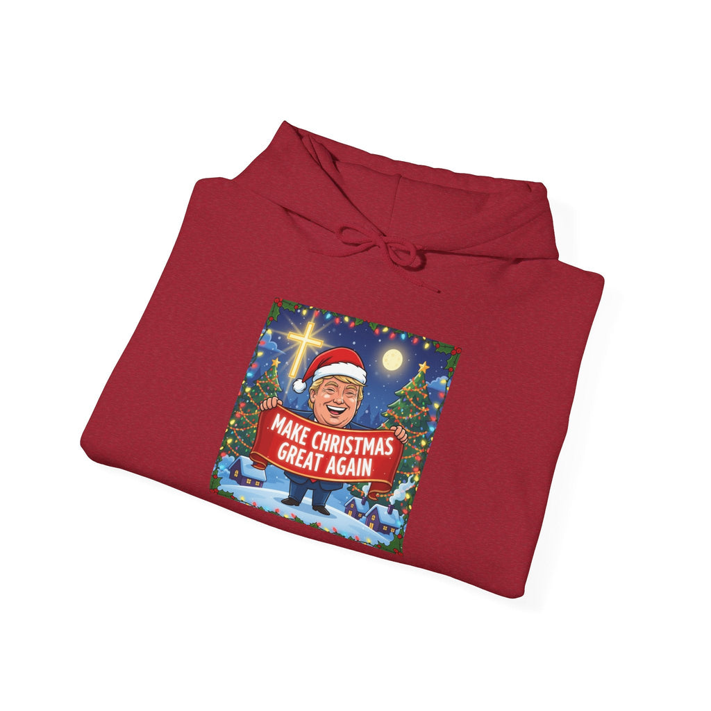 🎄 Make Christmas Great Again – Patriotic Christian Christmas Hoodie | Bold Holiday Faith Tee | Red & White Banner Design | Uplifted Gear Printify