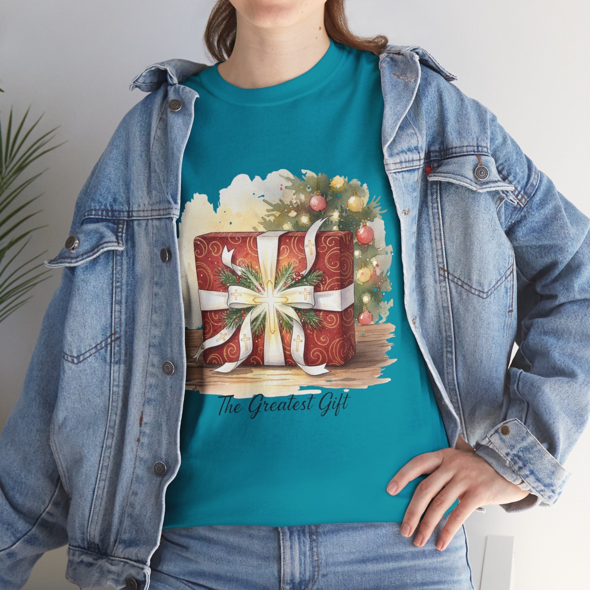 The Greatest Gift T-shirt – Cross Bow Present Christian T-shirt for Christmas Salvation & Eternal Faith Printify