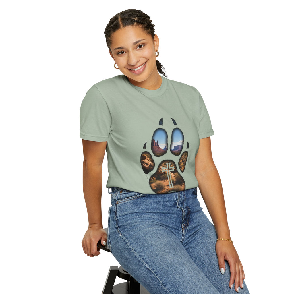 Strong and Courageous T-Shirt – Canine Pawprint Desert Joshua 1:9 Christian Tee Printify