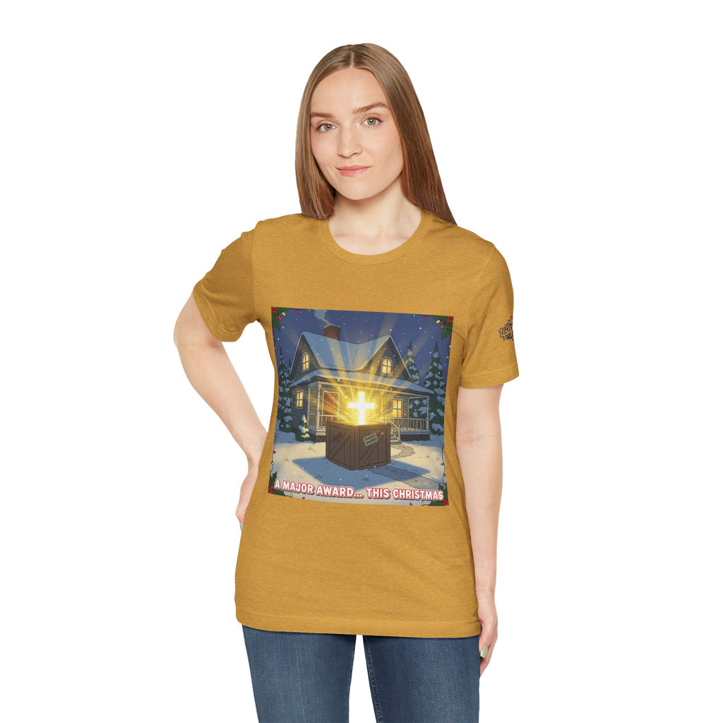 A Major Award This Christmas T-shirt – Fragile Leg Lamp Parody Cross Unboxing Christian T-shirt for Hilarious Faith & Holiday Glow Printify