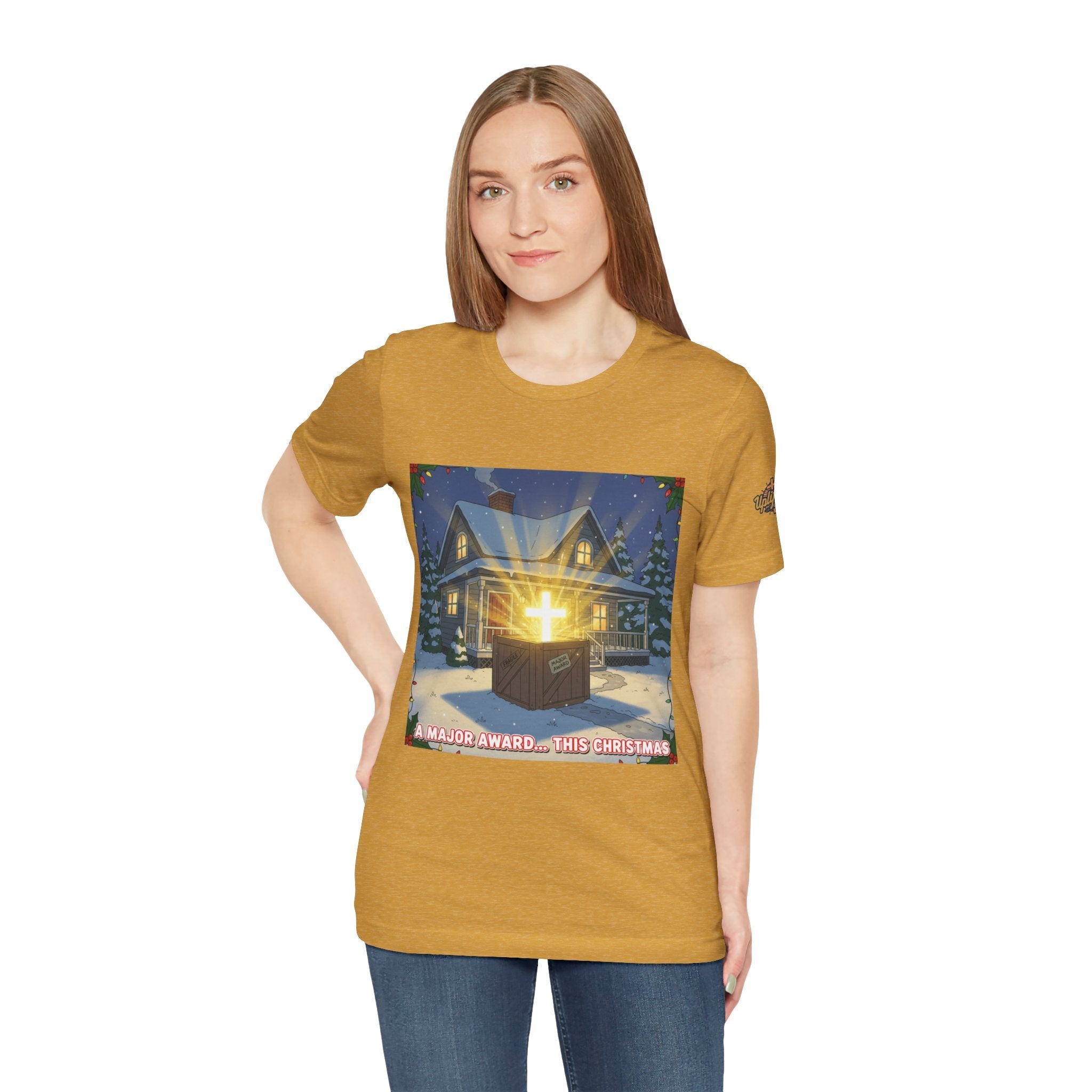 A Major Award This Christmas T-shirt – Fragile Leg Lamp Parody Cross Unboxing Christian T-shirt for Hilarious Faith & Holiday Glow Printify
