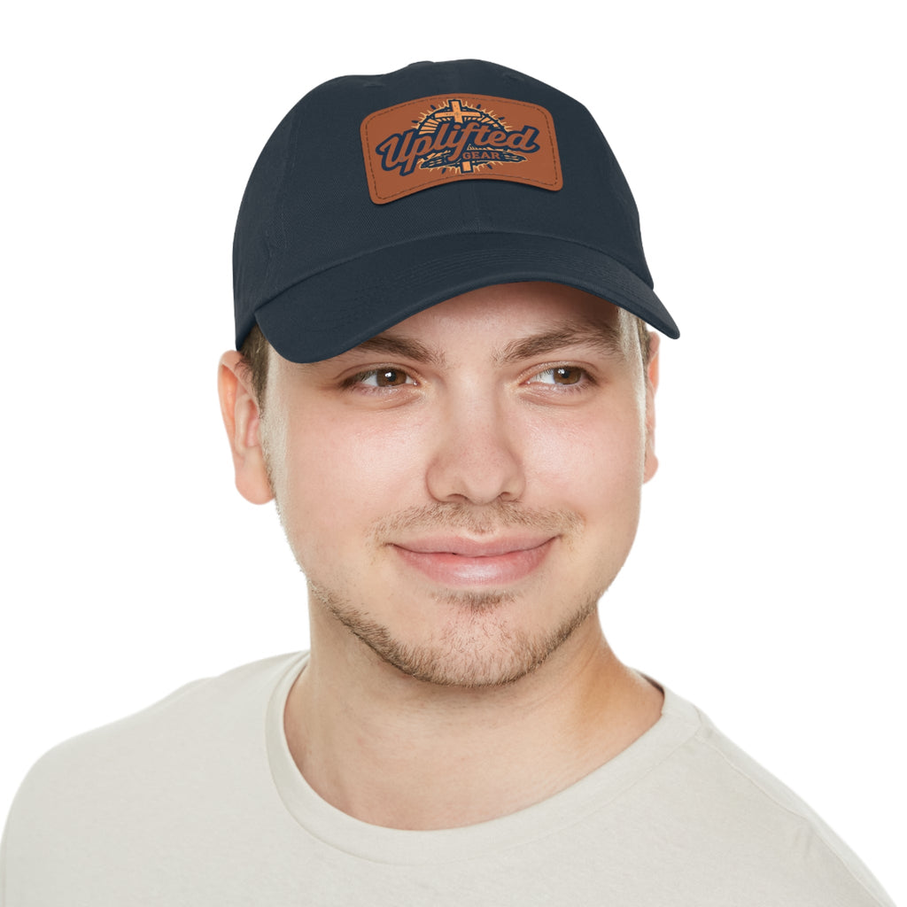 Uplifted Gear Leather Patch Dad Hat — Vintage Aviation Logo Cap Printify