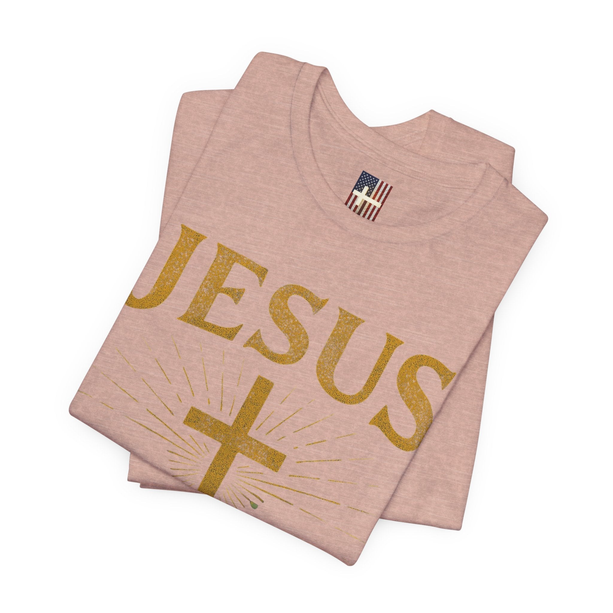 Jesus Saves T-shirt – Radiant Cross & Rays of Light Christian T-shirt for Eternal Hope & Faith Printify