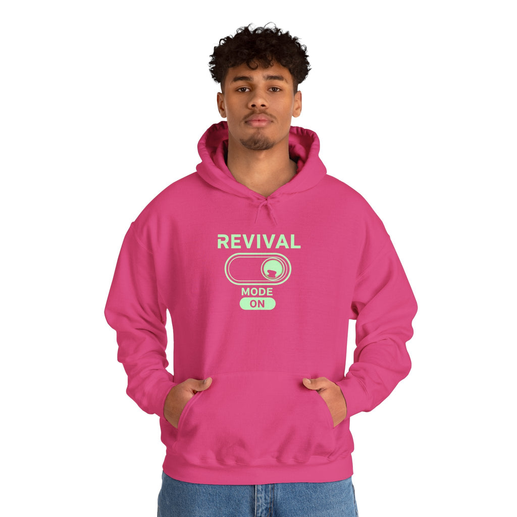 🔥 Revival Mode: ON – Christian Techwear Hoodie | Glowing Green Faith Switch | Futuristic Jesus Shirt | Activate Your Spiritual Awakening | Uplifted Gear Printify