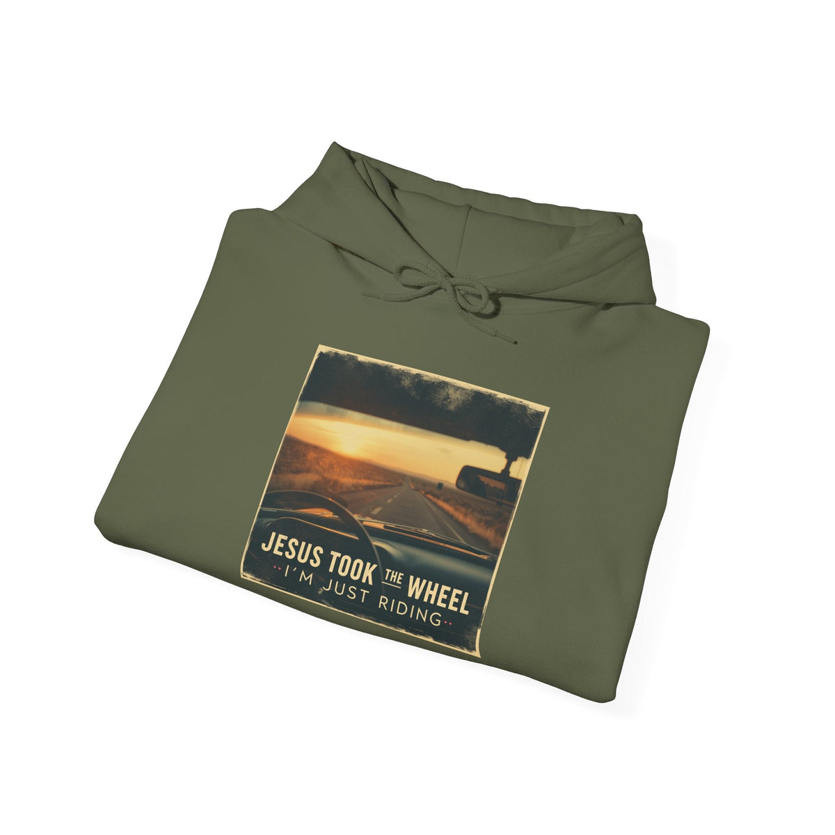 Jesus Took the Wheel I'm Just Riding Hoodie – Funny Christian Convertible Car Sweatshirt for Surrendered Faith & Humor Printify